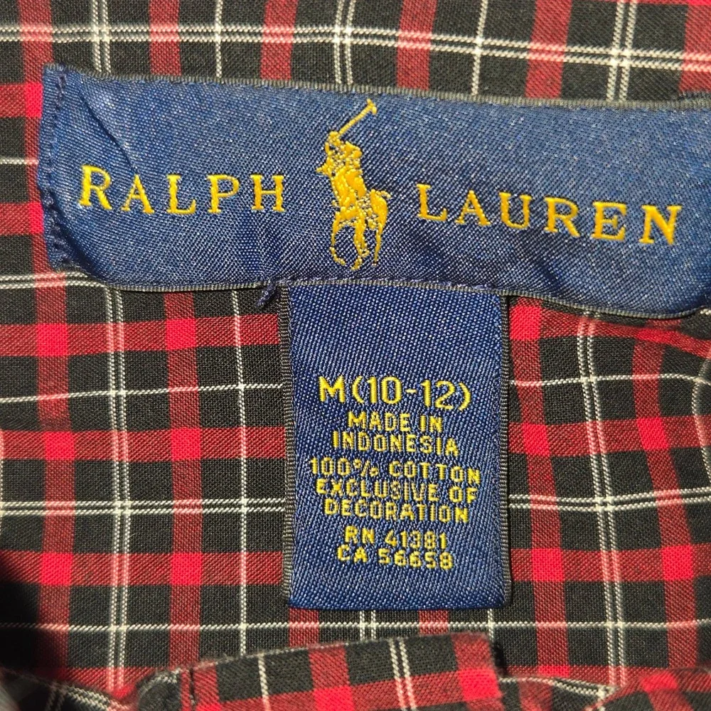 Ralph Lauren Plaid Button Down Shirt Kids Size M 10-12 Red Black Long Sleeve